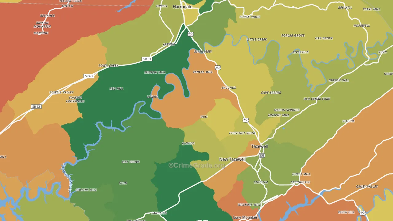 Claiborne County, TN Map of Robbery Rates