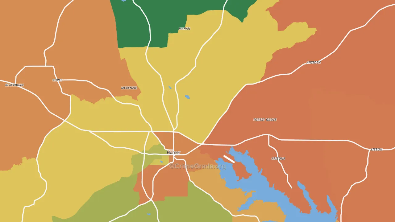 Claiborne Parish, LA Map of Robbery Rates