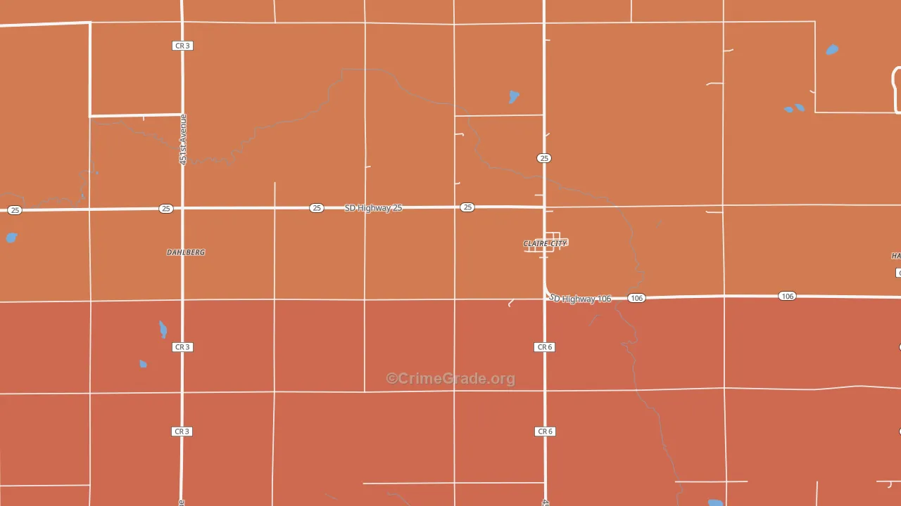 Claire City, SD Map of Robbery Rates