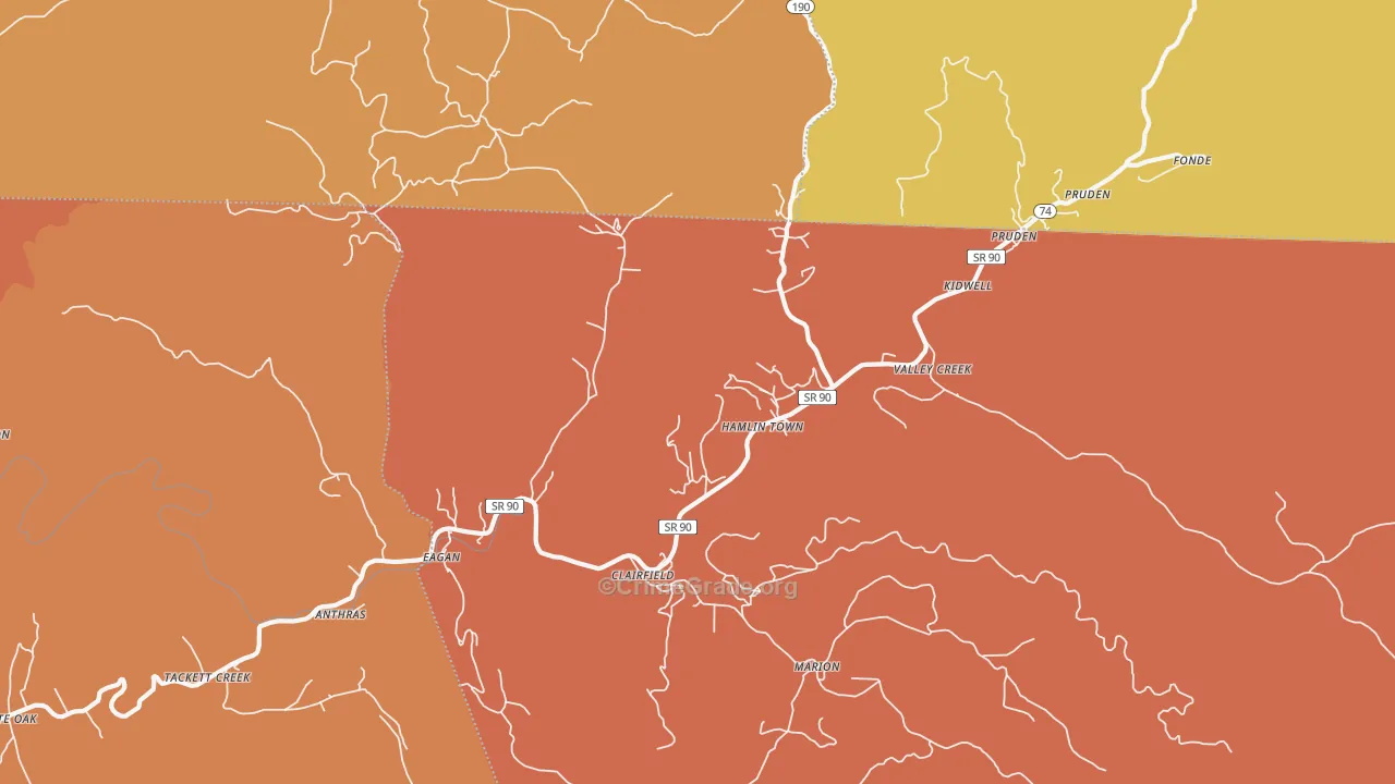 Clairfield, TN Map of Robbery Rates