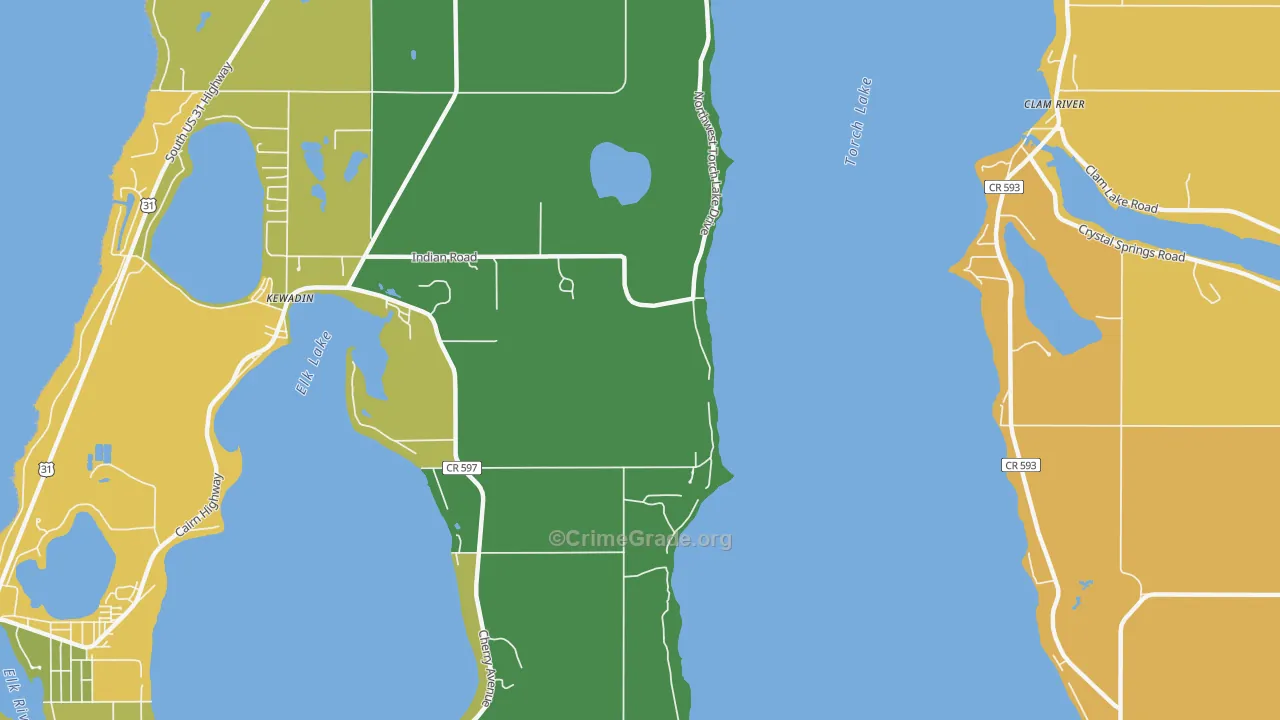Clam River, MI Map of Robbery Rates