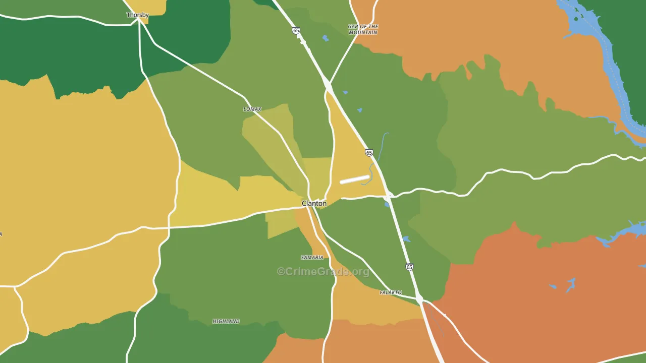 Clanton, AL Map of Robbery Rates