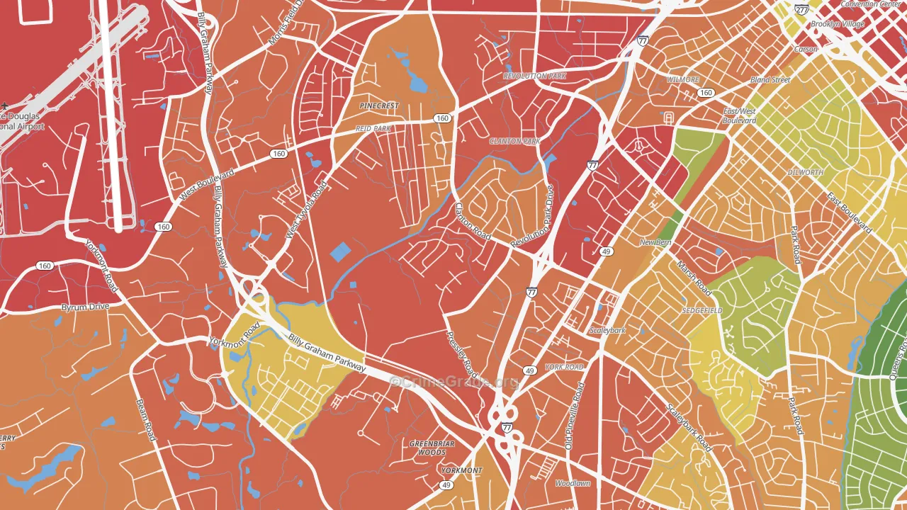 Clanton Park-Roseland, Charlotte, NC Map of Robbery Rates