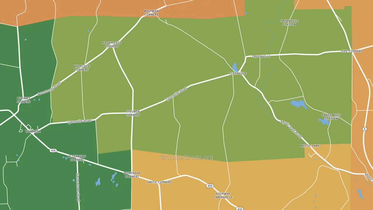 Clappville, PA Map of Robbery Rates