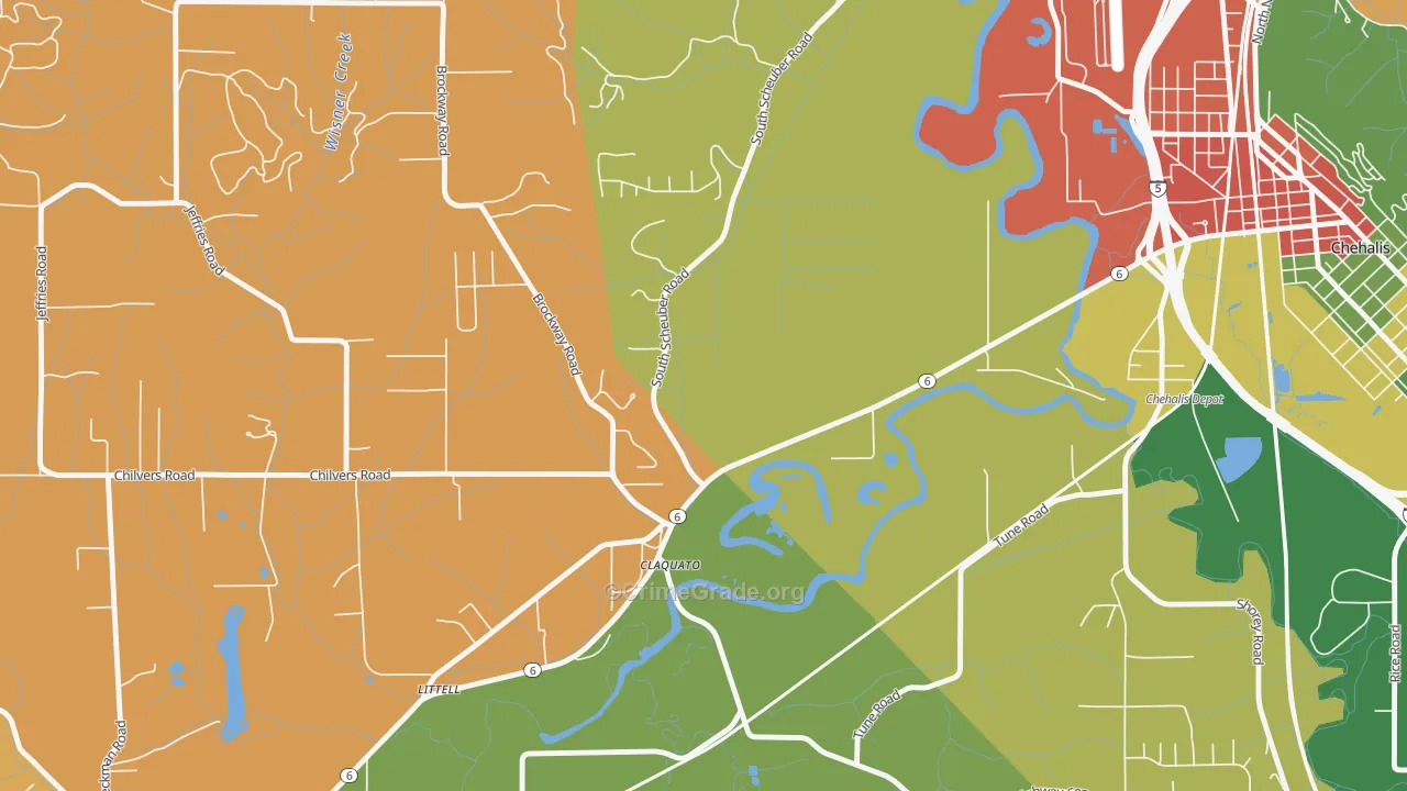 Claquato, WA Map of Robbery Rates
