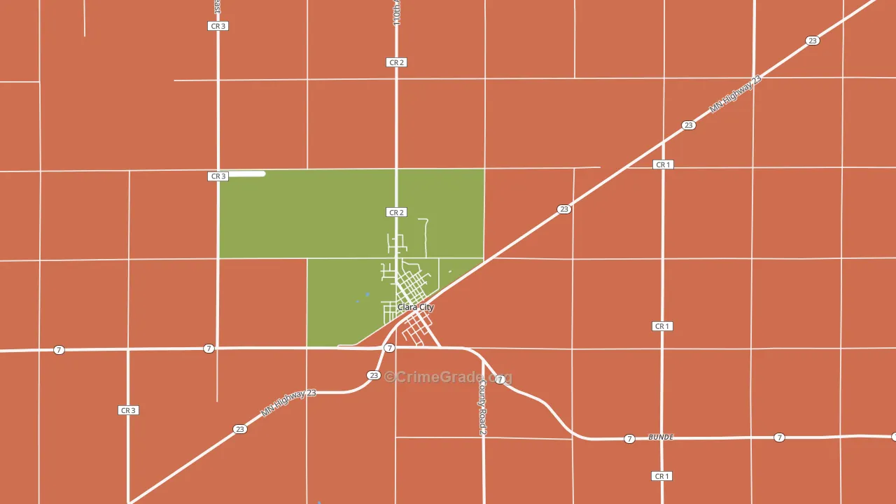 Clara City, MN Map of Robbery Rates