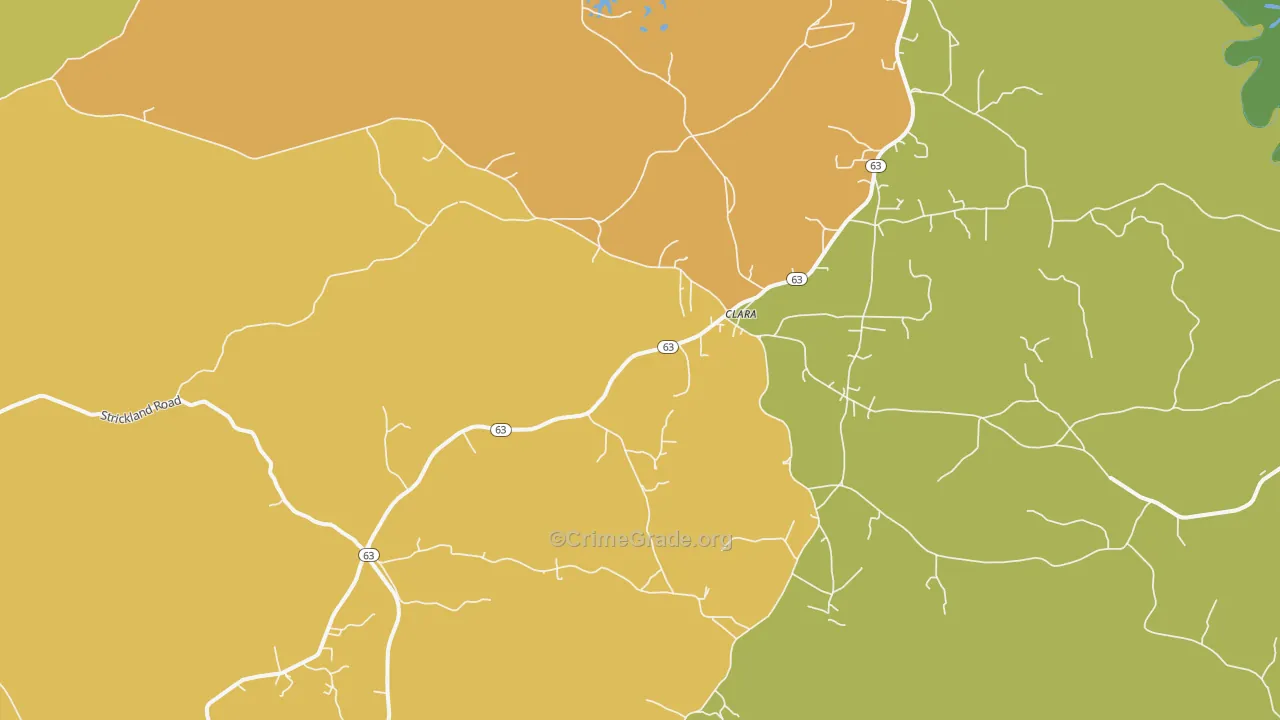 Clara, MS Map of Robbery Rates
