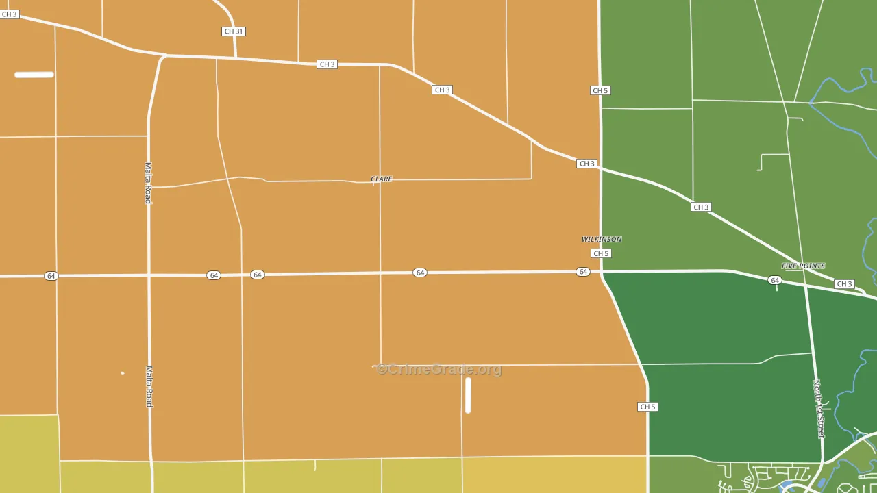 Clare, IL Map of Robbery Rates
