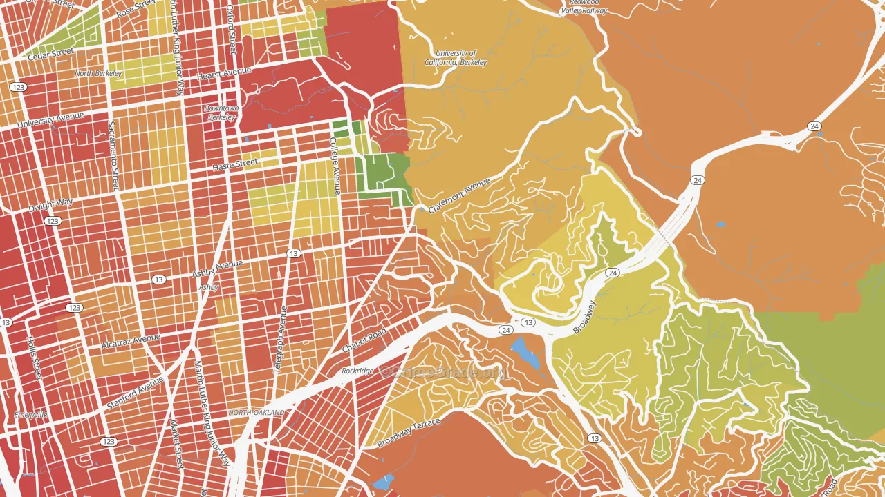 Claremont, Berkeley, CA Map of Robbery Rates