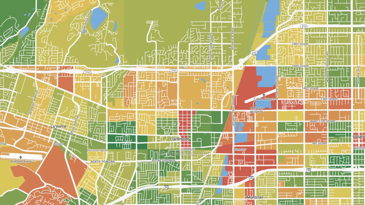 Claremont, CA Map of Robbery Rates