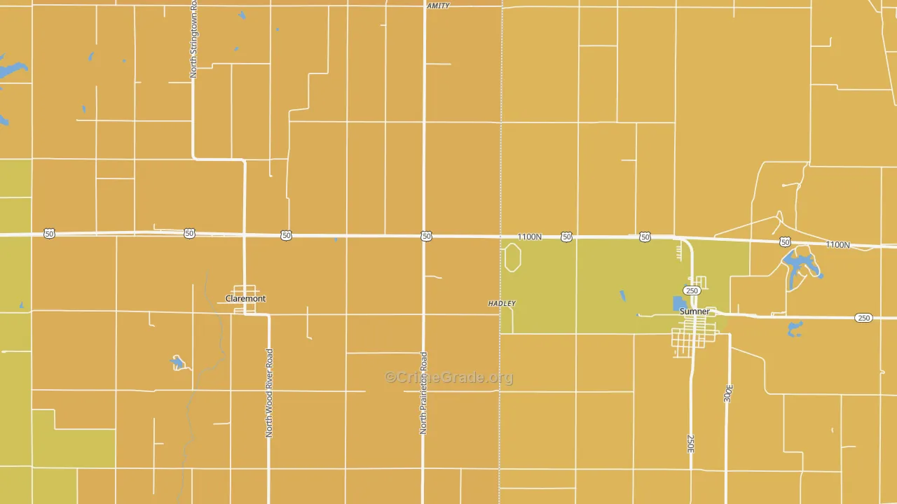 Claremont, IL Map of Robbery Rates