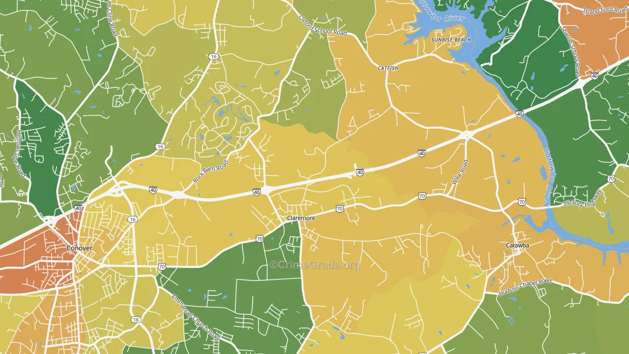 Claremont, NC Map of Robbery Rates