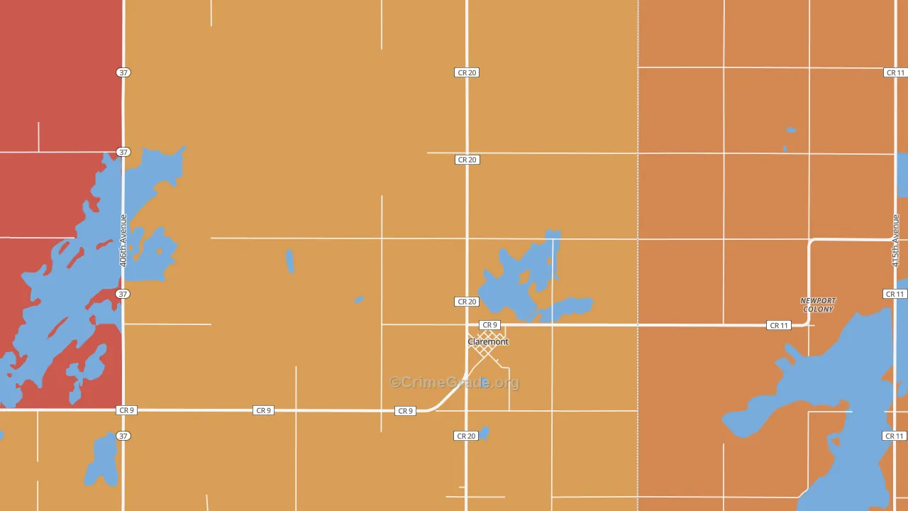 Claremont, SD Map of Robbery Rates