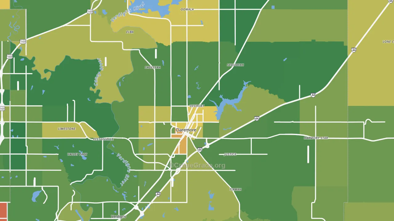 Claremore, OK Map of Robbery Rates