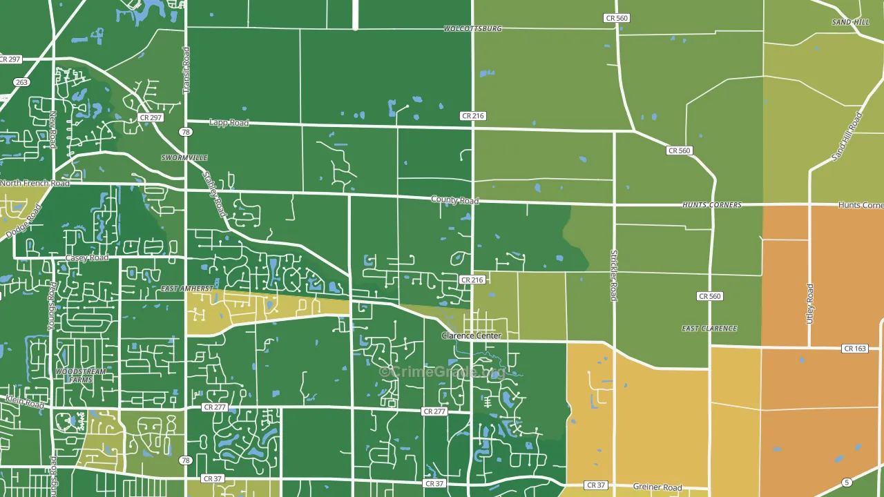Clarence Center, NY Map of Robbery Rates