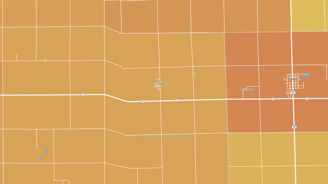 Clarence, IL Map of Robbery Rates