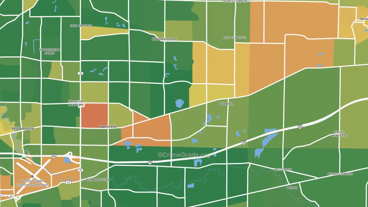 Clarence, NY Map of Robbery Rates