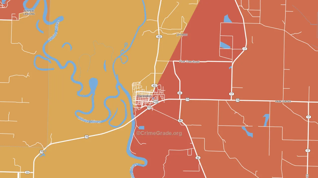 Clarendon, AR Map of Robbery Rates