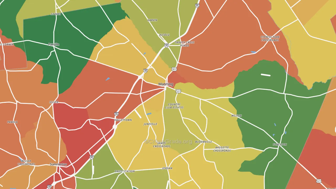 Clarendon County, SC Map of Robbery Rates