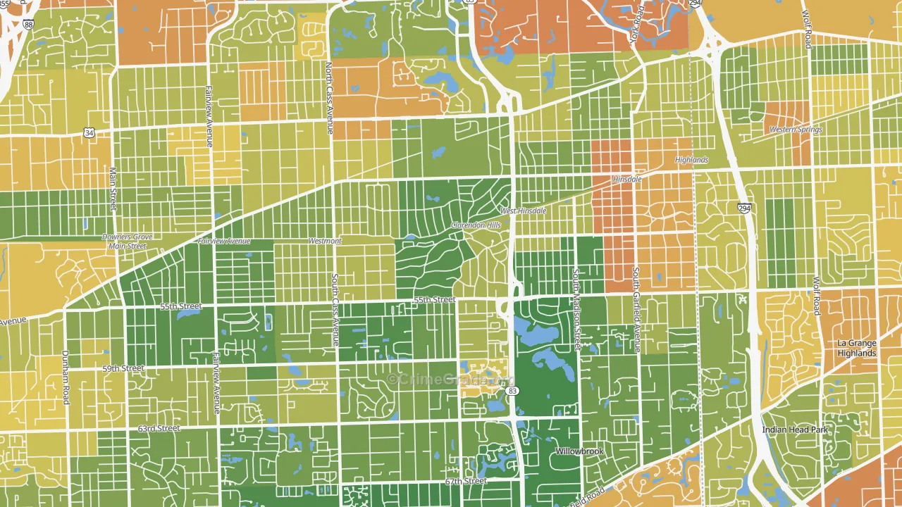 Clarendon Hills, IL Map of Robbery Rates
