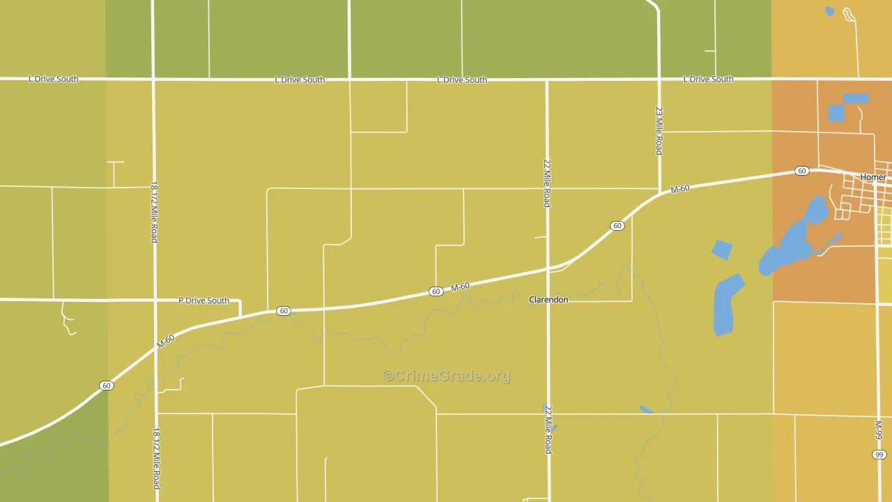 Clarendon, MI Map of Robbery Rates