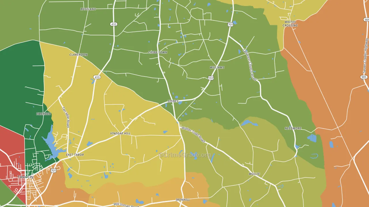Clarendon, NC Map of Robbery Rates