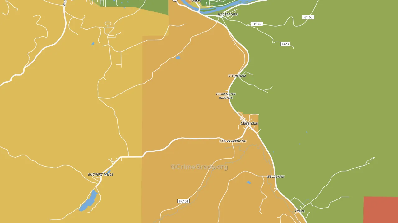 Clarendon, PA Map of Robbery Rates