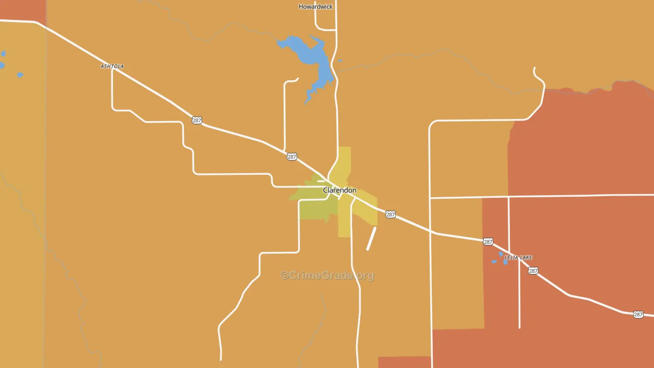 Clarendon, TX Map of Robbery Rates