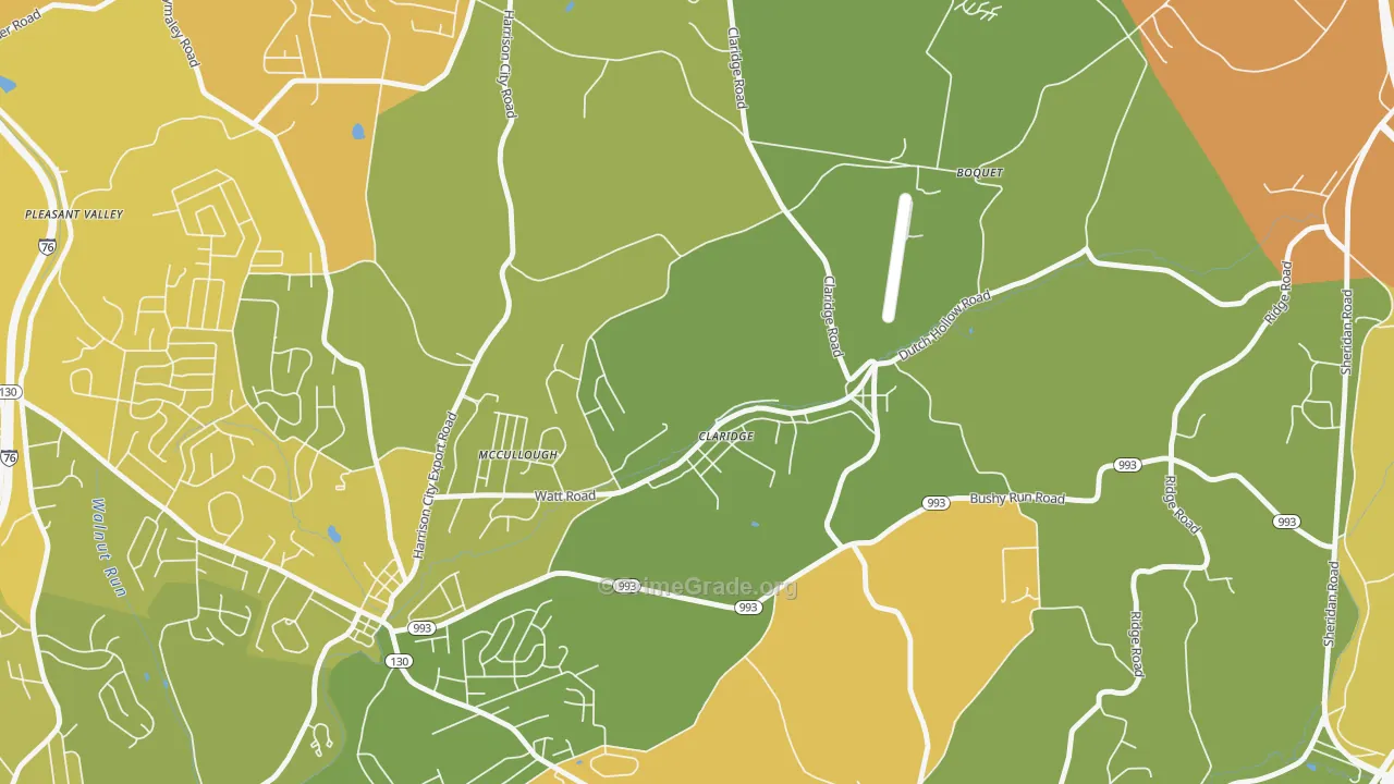 Claridge, PA Map of Robbery Rates