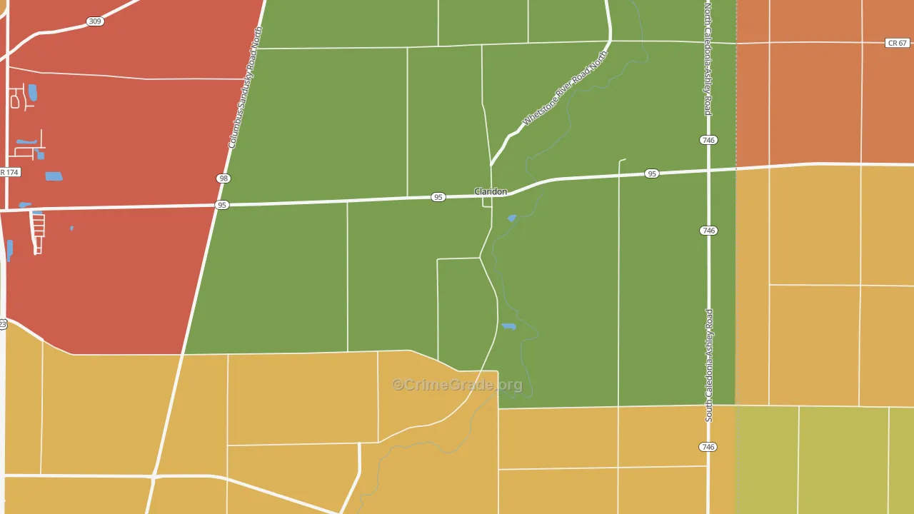 Claridon, OH Map of Robbery Rates