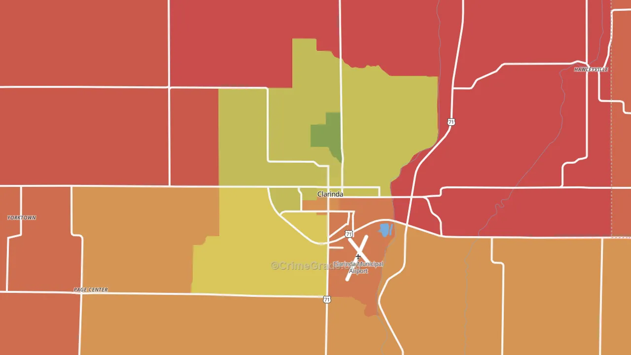 Clarinda, IA Map of Robbery Rates