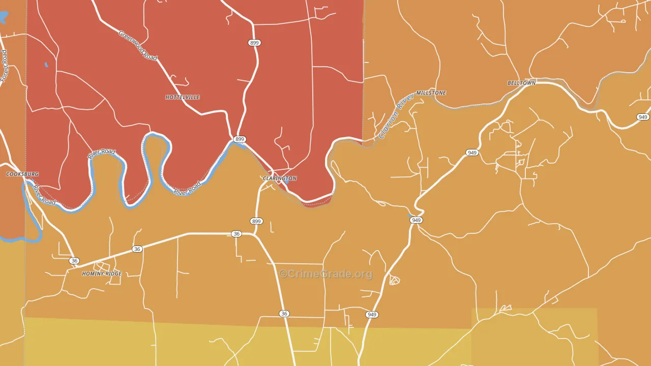 Clarington, PA Map of Robbery Rates