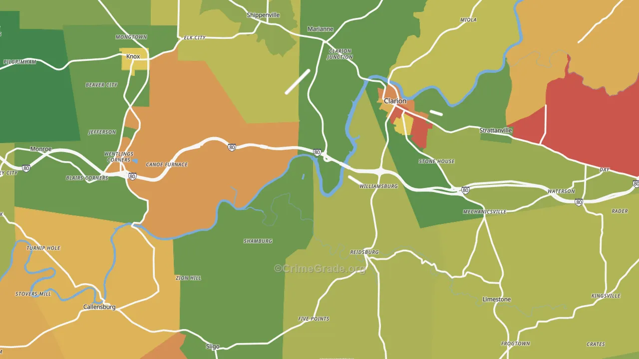 Clarion County, PA Map of Robbery Rates
