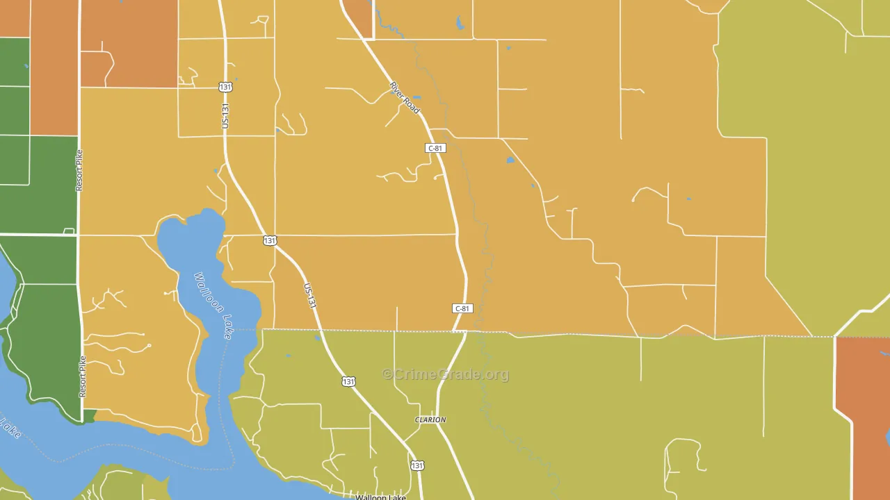 Clarion, MI Map of Robbery Rates