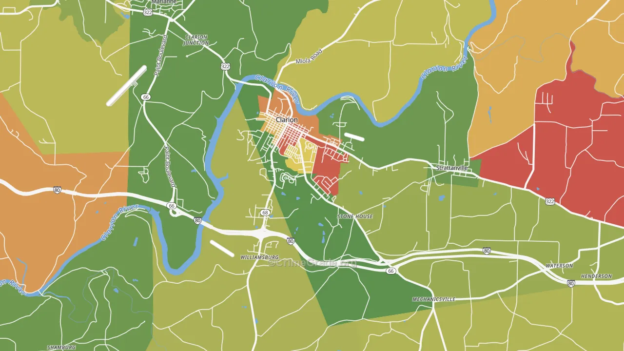 Clarion, PA Map of Robbery Rates