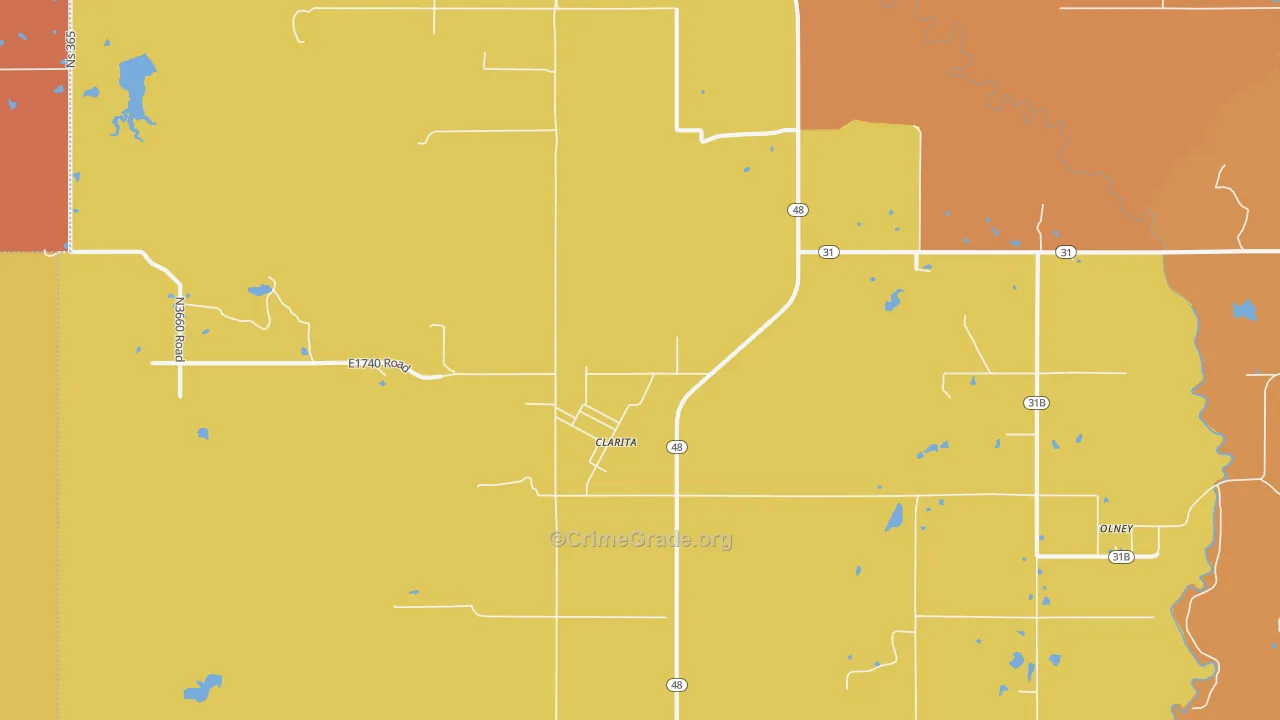 Clarita, OK Map of Robbery Rates