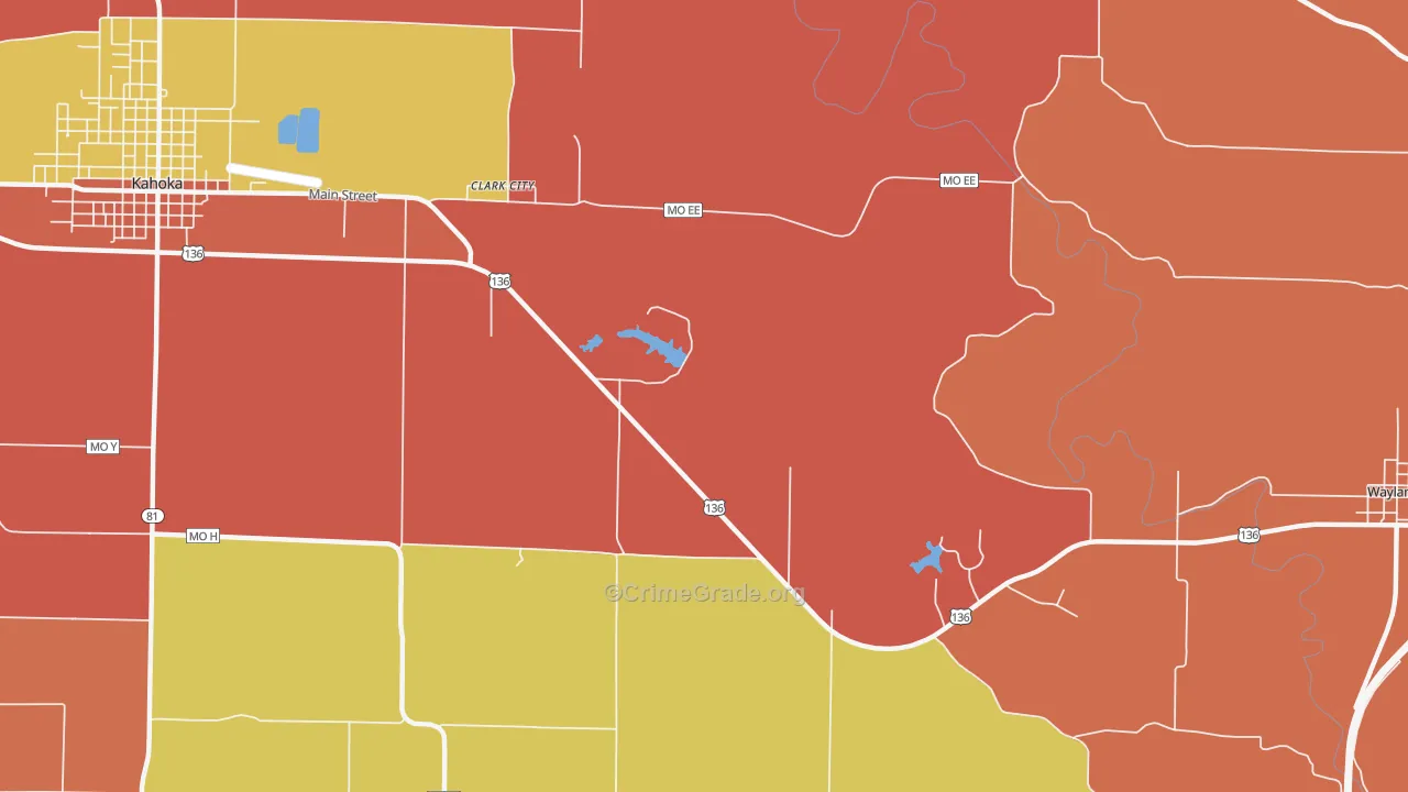 Clark City, MO Map of Robbery Rates