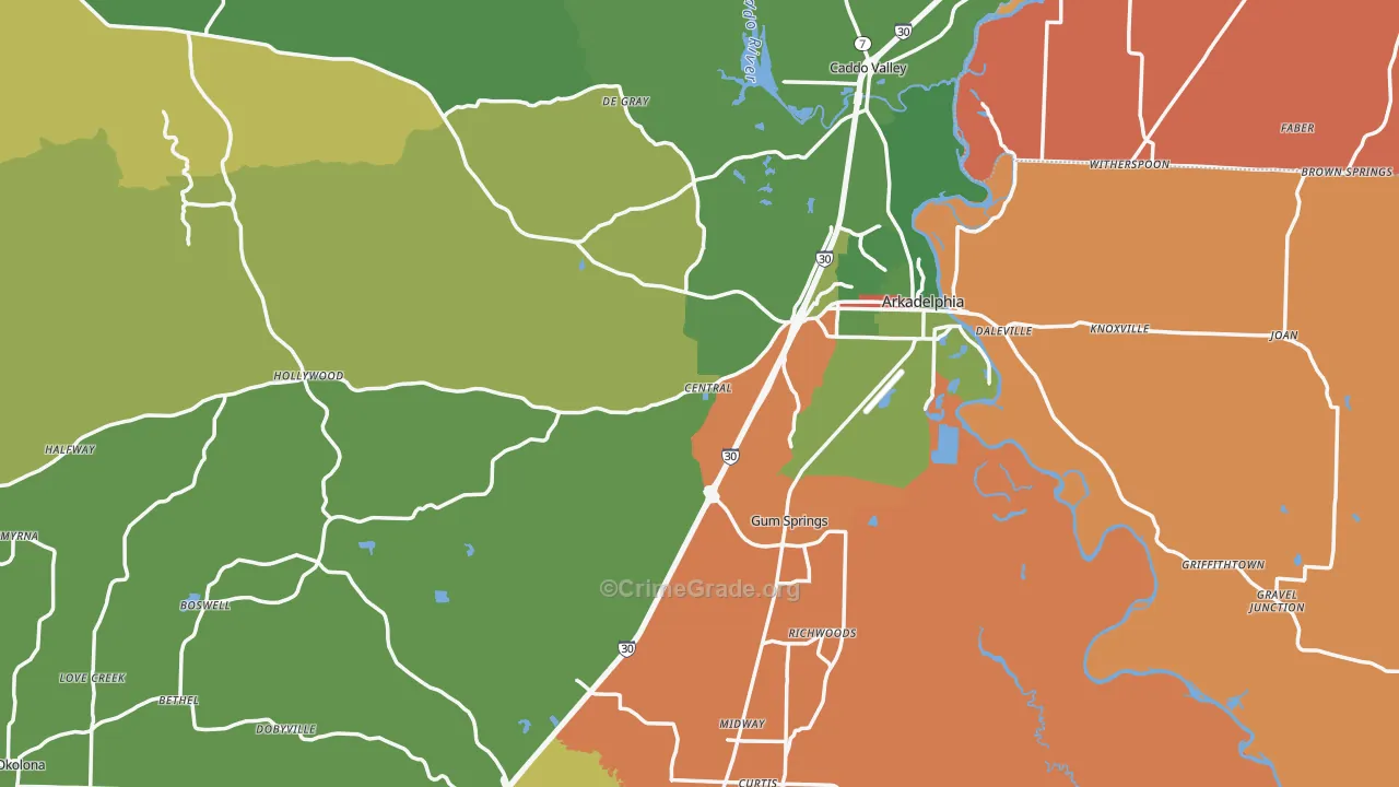 Clark County, AR Map of Robbery Rates