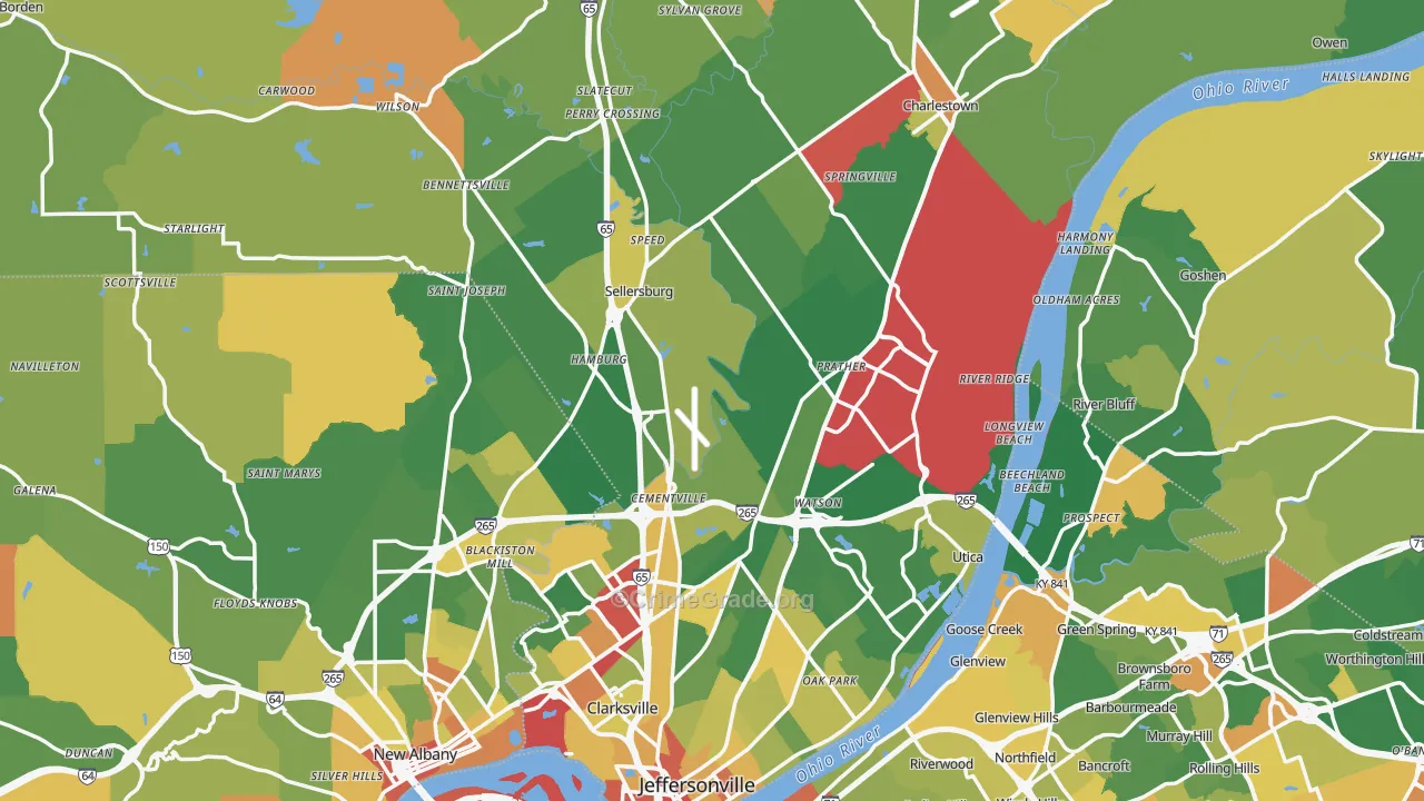 Clark County, IN Map of Robbery Rates