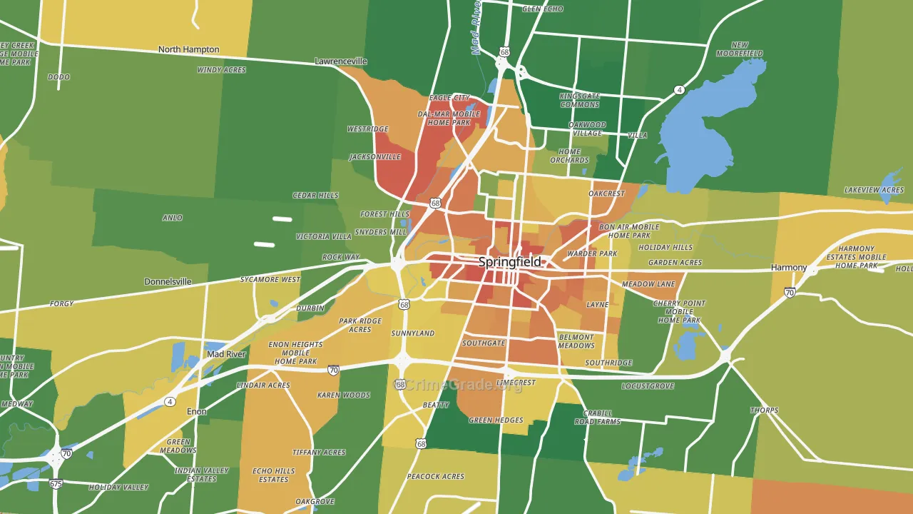 Clark County, OH Map of Robbery Rates