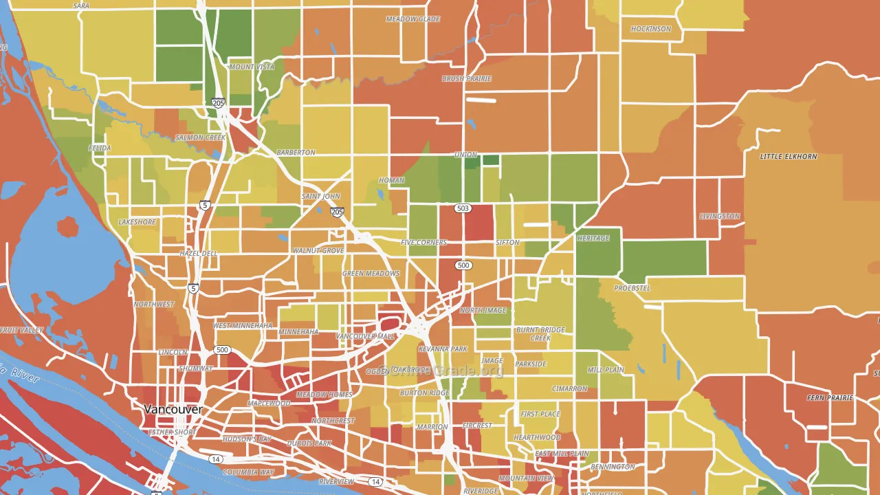 Clark County, WA Map of Robbery Rates