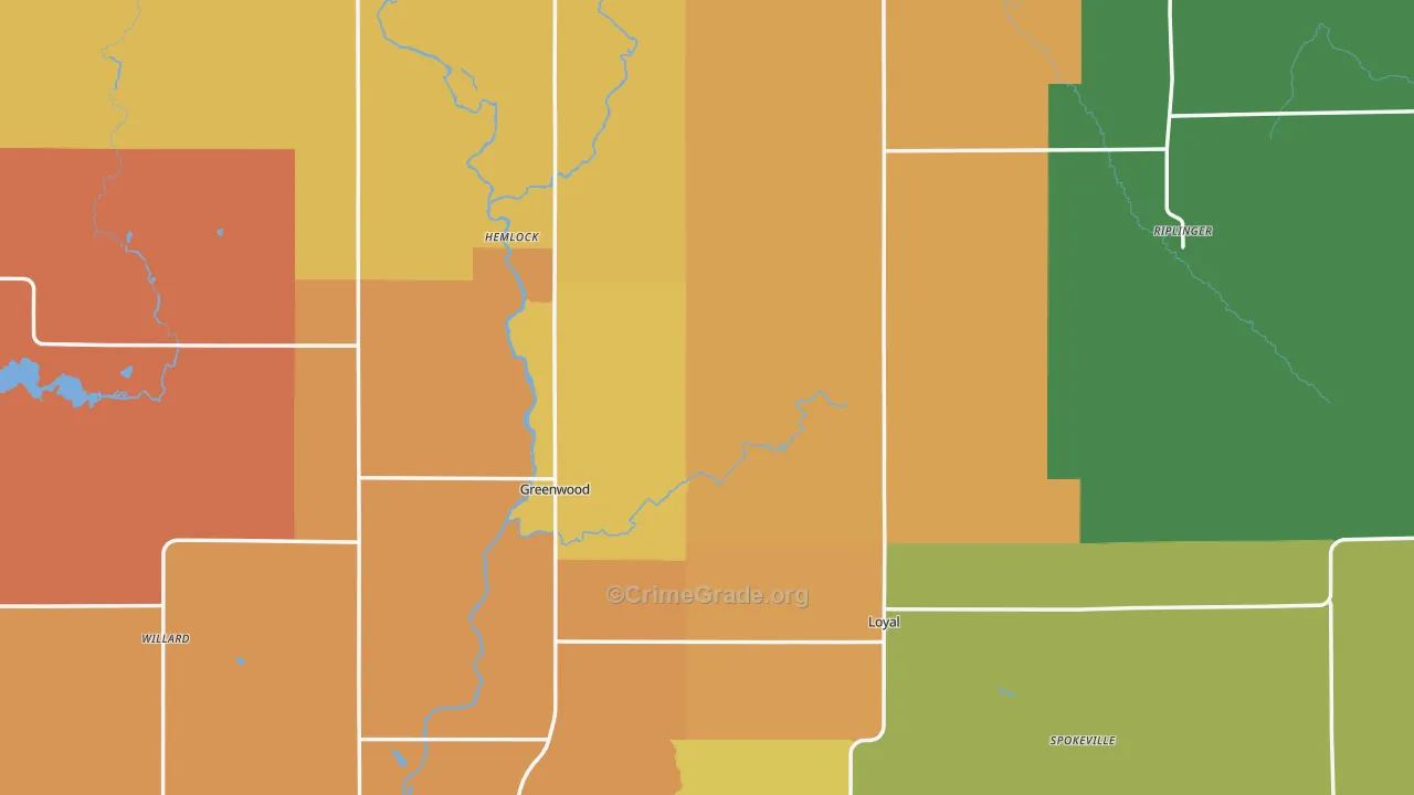 Clark County, WI Map of Robbery Rates