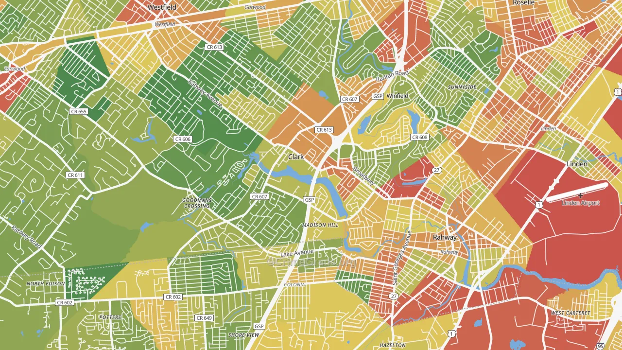Clark, NJ Map of Robbery Rates