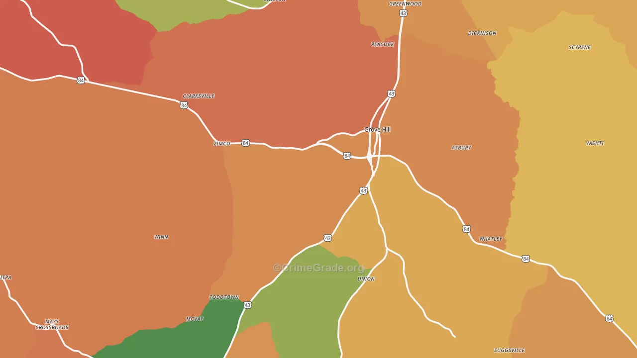 Clarke County, AL Map of Robbery Rates