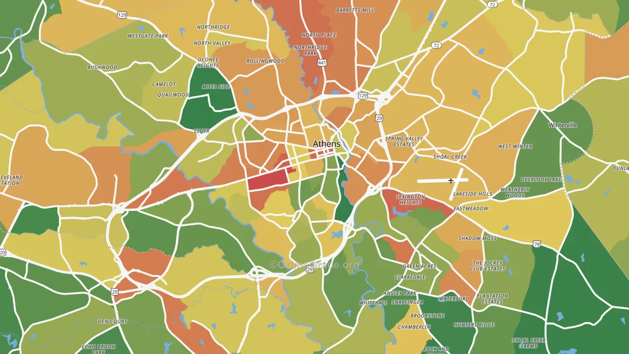Clarke County, GA Map of Robbery Rates