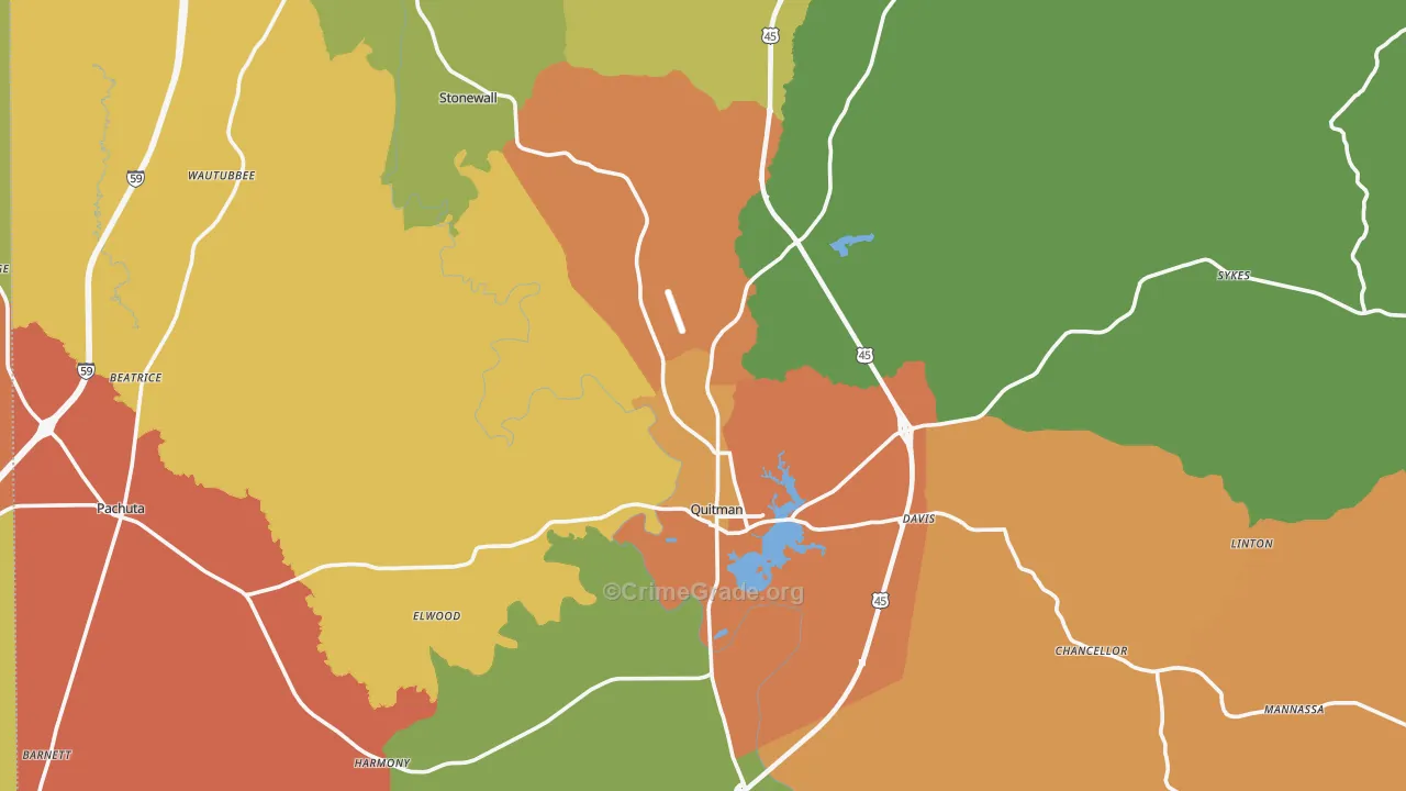 Clarke County, MS Map of Robbery Rates