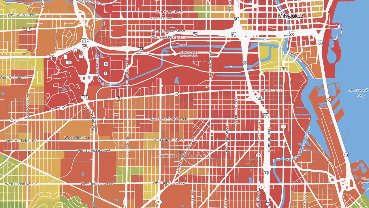 Clarke Square, Milwaukee, WI Map of Robbery Rates