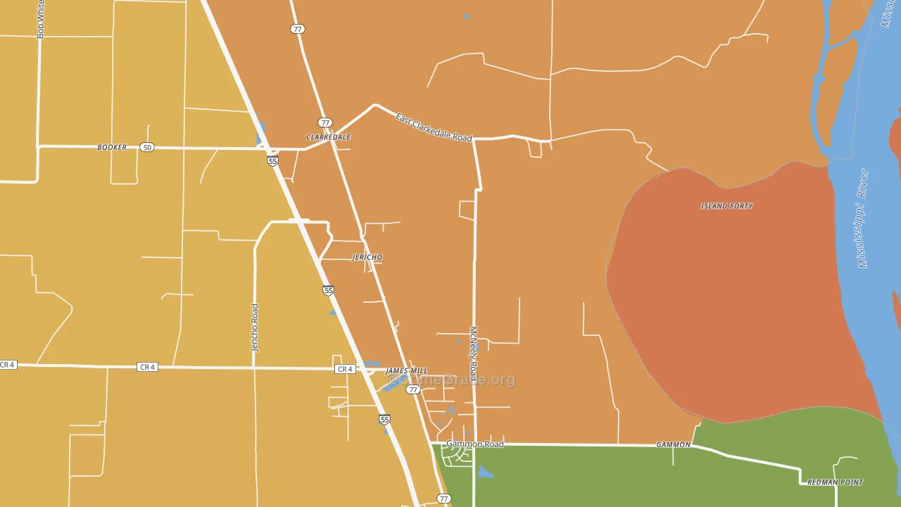 Clarkedale, AR Map of Robbery Rates