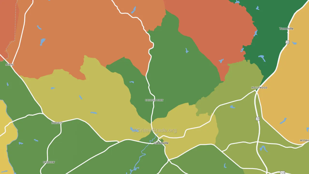 Clarkesville, GA Map of Robbery Rates