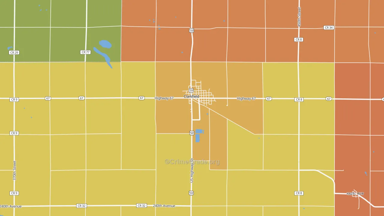 Clarkfield, MN Map of Robbery Rates